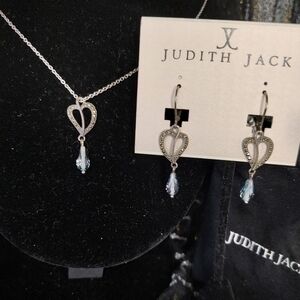 Judith Jack Sterling Silver Marcasite Heart Necklace and Earrings Set!